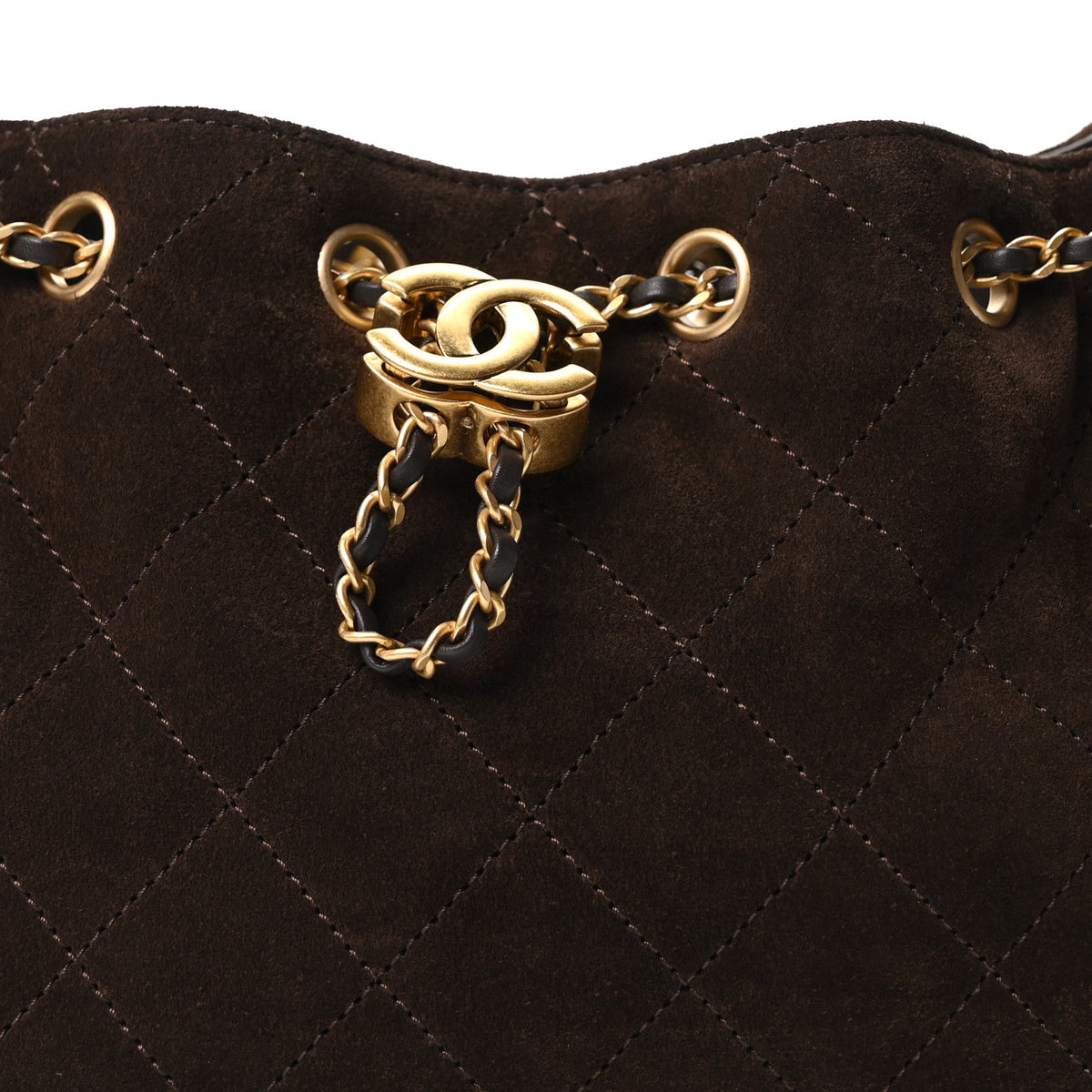 Suede Quilted Mini Chanel 25 Handbag Dark Brown