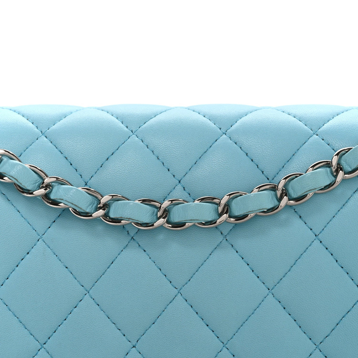 Lambskin Quilted Medium Double Flap Light Blue