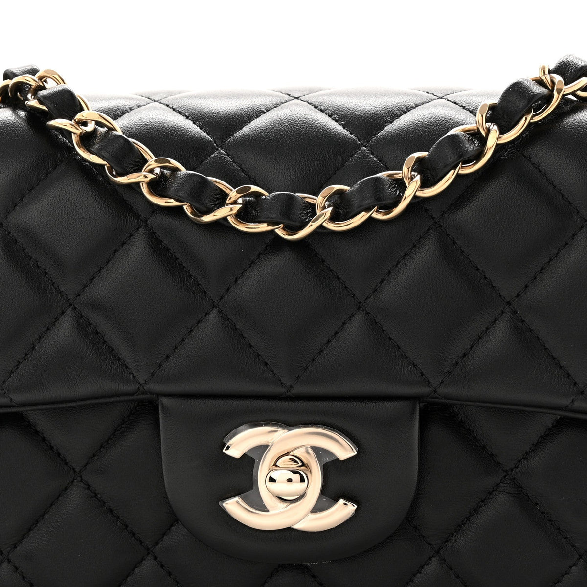 Lambskin Quilted Mini Rectangular Flap Black