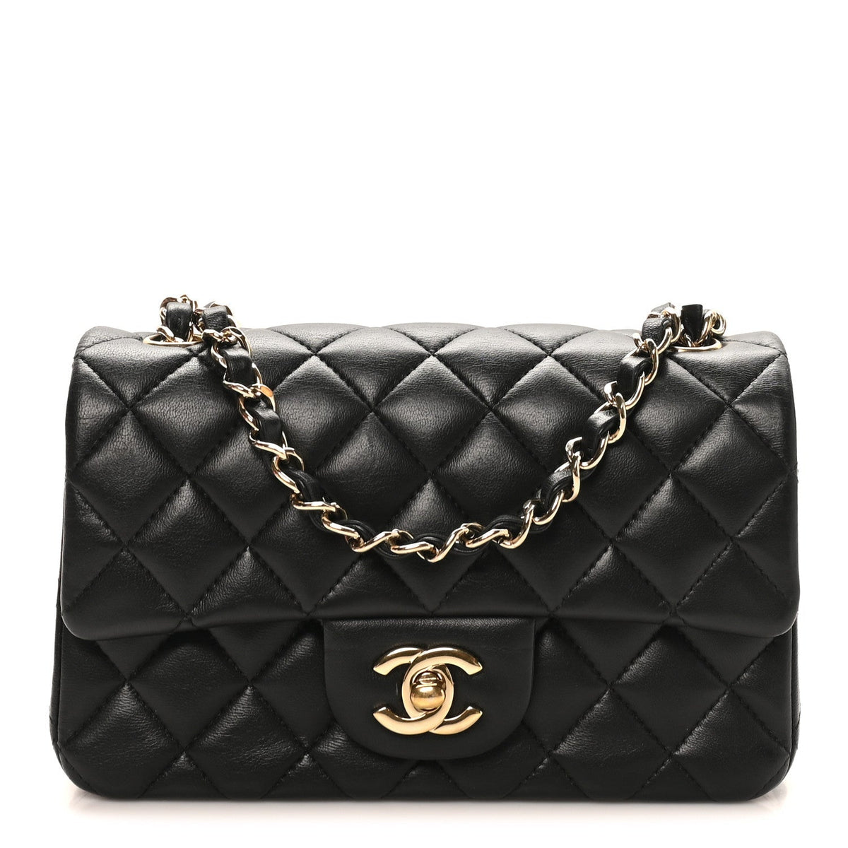 Lambskin Quilted Mini Rectangular Flap Black