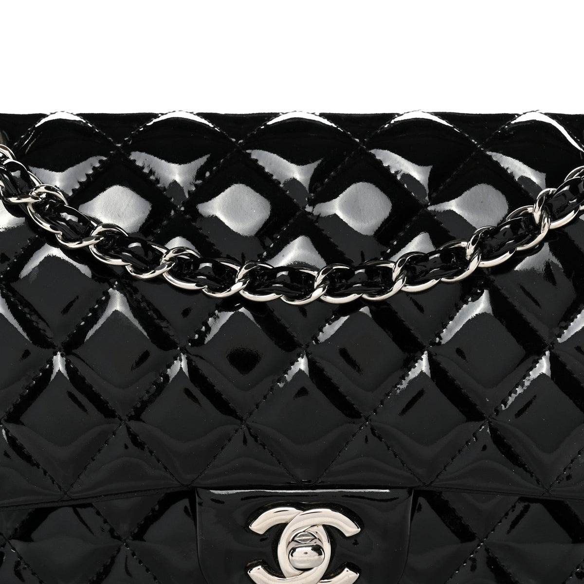 Patent Quilted Medium Double Flap Black