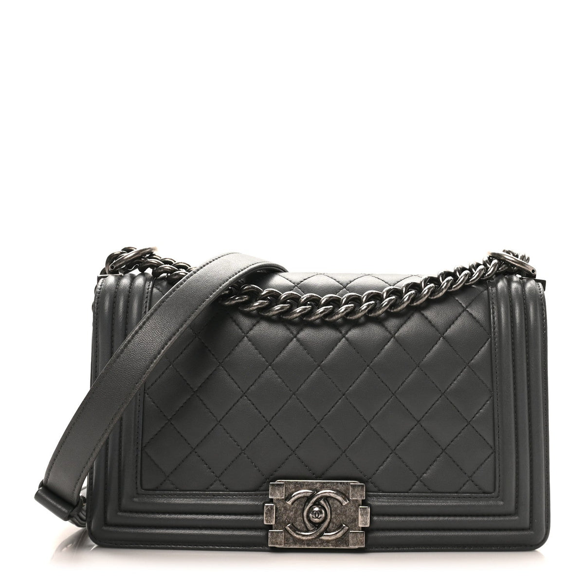 Lambskin Quilted Medium Boy Flap Dark Grey