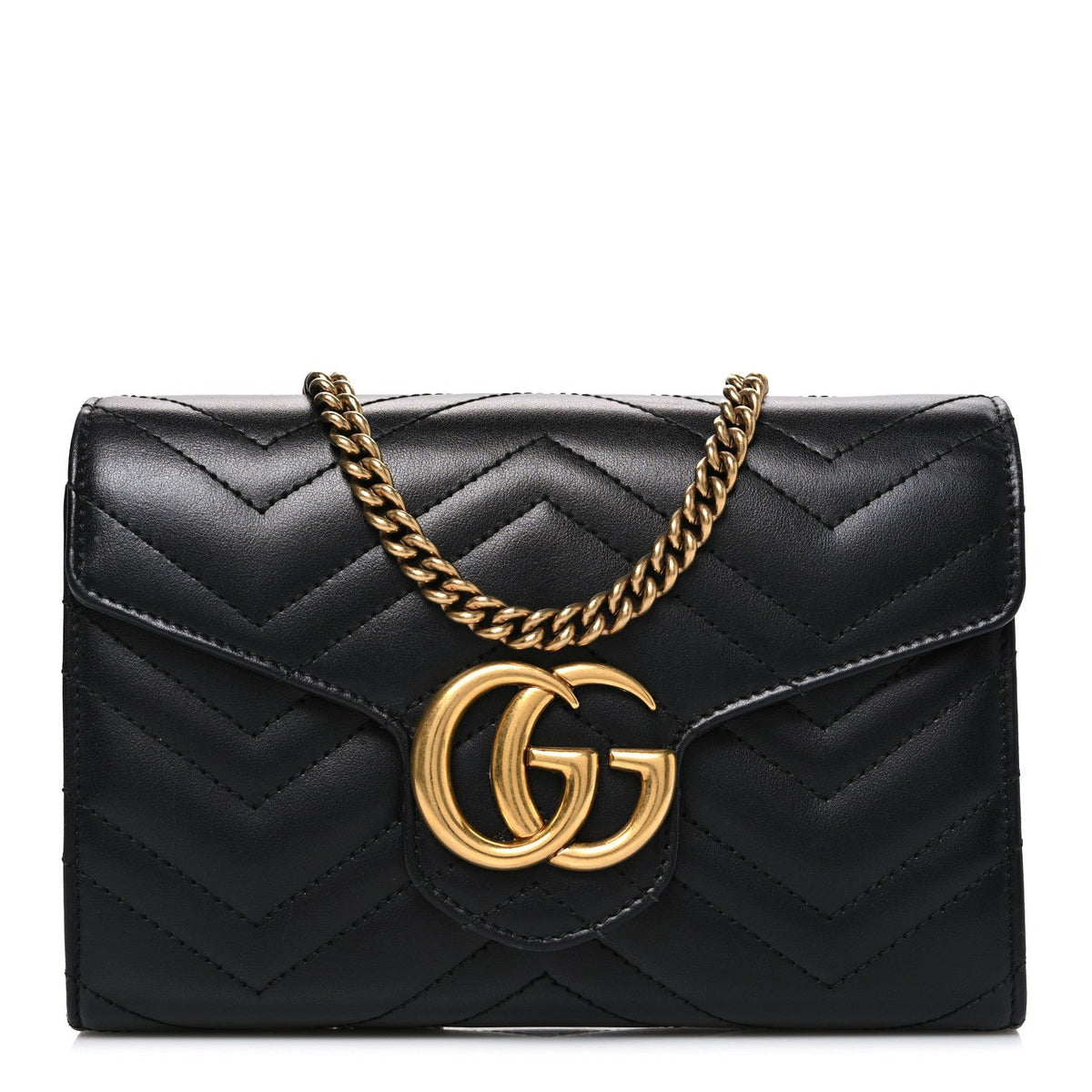 Calfskin Matelasse GG Marmont Chain Wallet Black