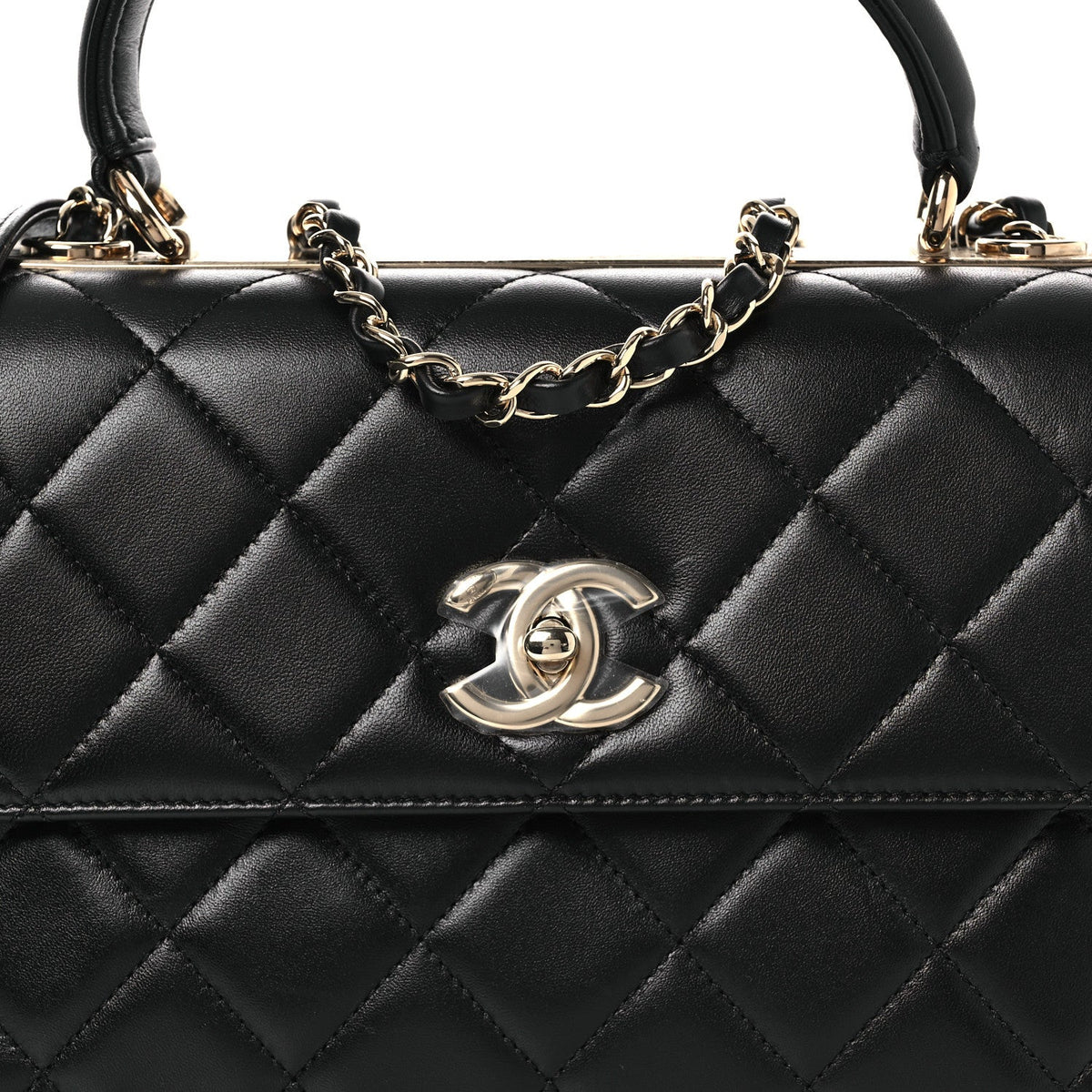 Lambskin Quilted Small Trendy CC Dual Handle Flap Bag Black