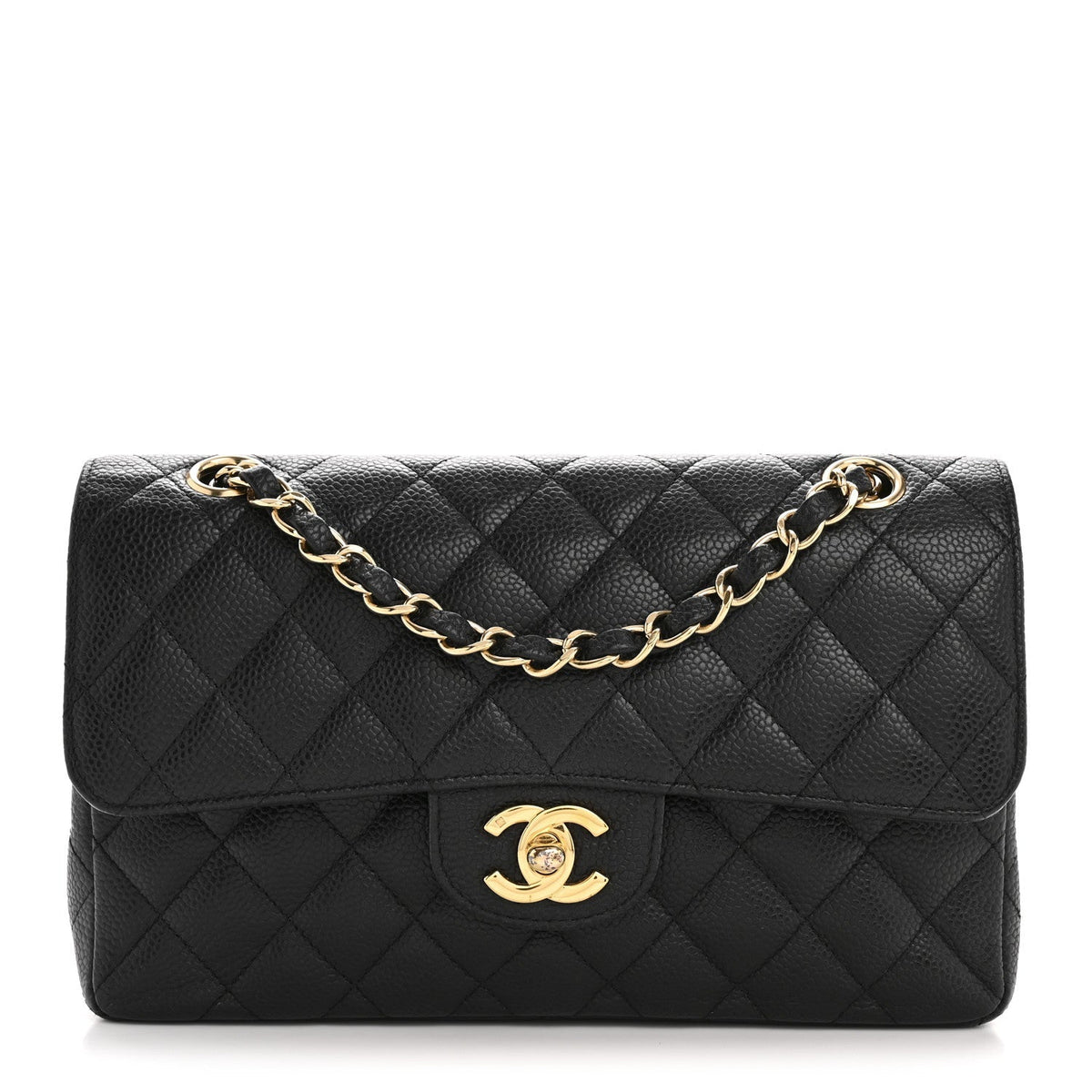 Caviar Quilted Small Double Flap Black