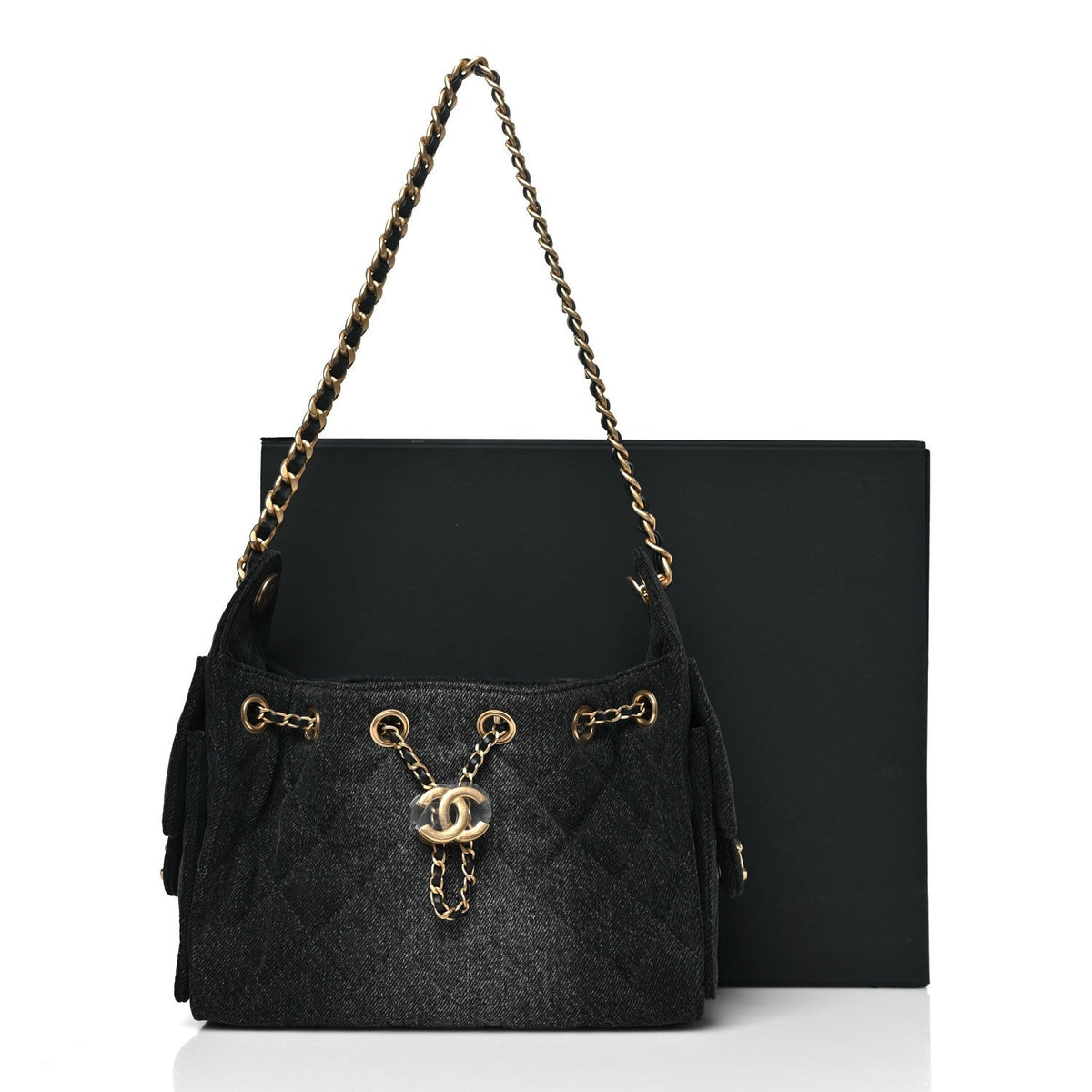 Washed Denim Quilted Mini Chanel 25 Handbag Black