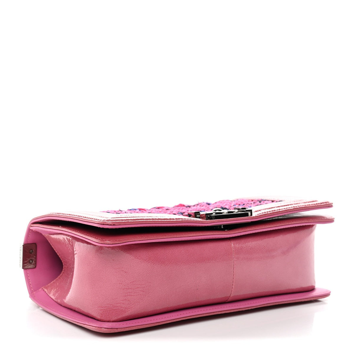 Patent Tweed Medium Boy Flap Fuchsia
