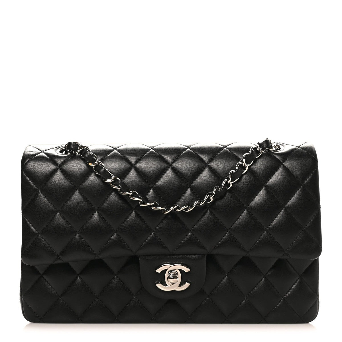 Lambskin Quilted Medium Double Flap Black