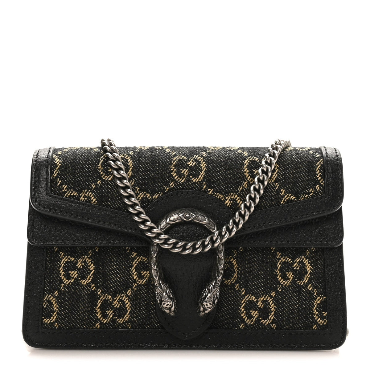 Jacquard Black Denim GG Monogram Super Mini Dionysus Shoulder Bag Black Ivory