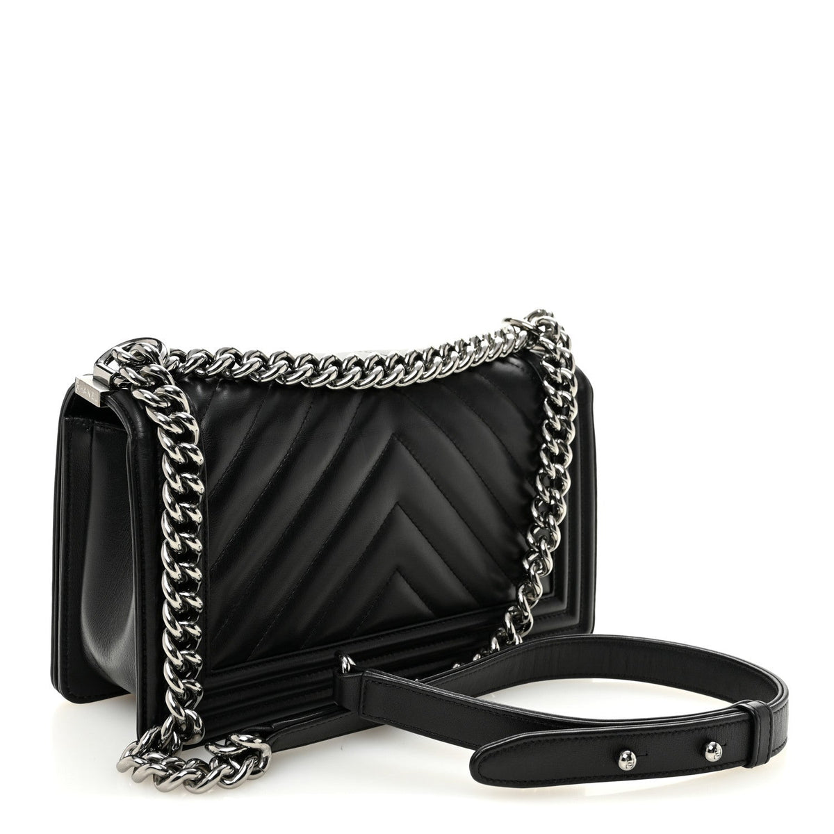 Lambskin Chevron Quilted Medium Boy Flap Black