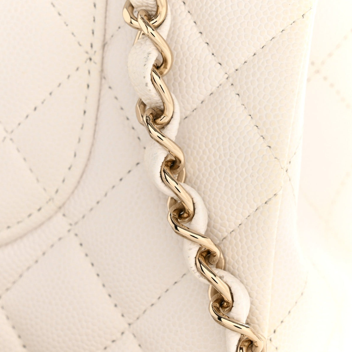Caviar Quilted Medium Double Flap White