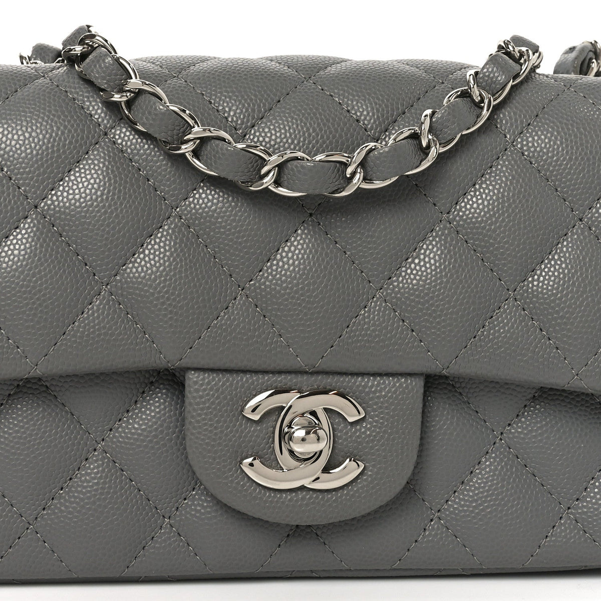 Caviar Quilted Mini Rectangular Flap Grey