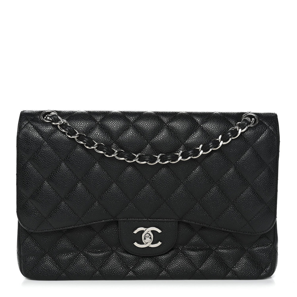 Caviar Quilted Jumbo Double Flap Black