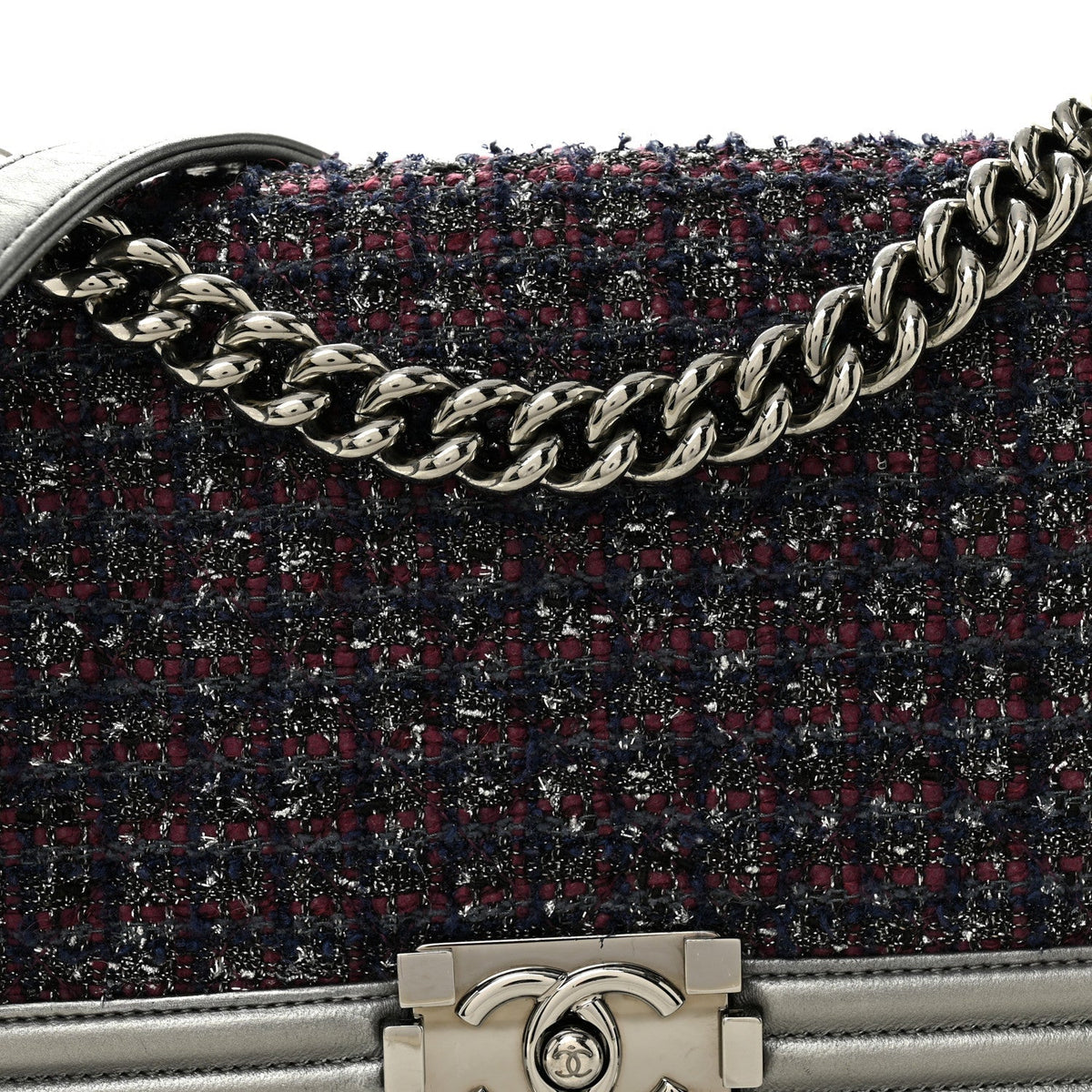 Tweed Metallic Lambskin Medium Boy Flap Silver