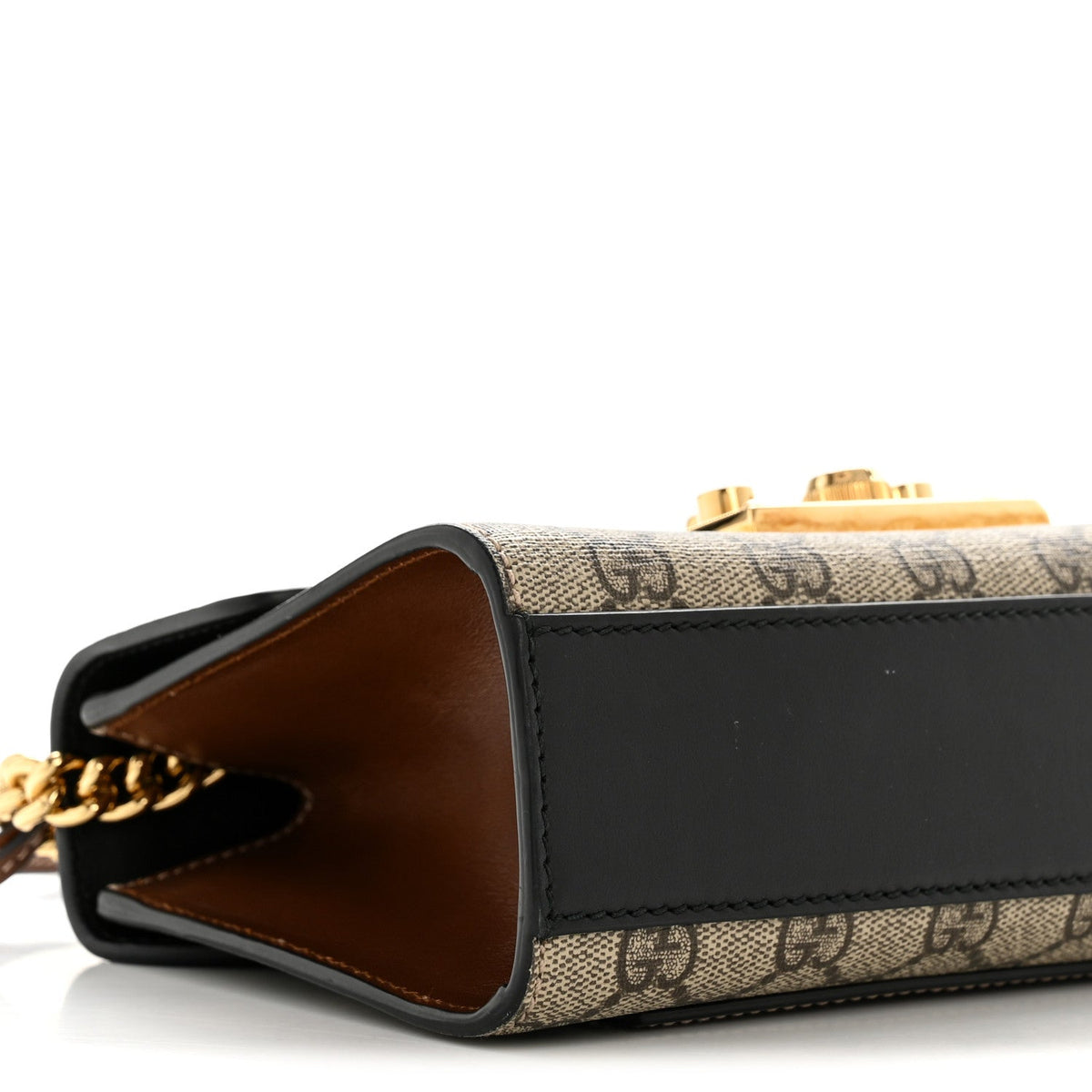 GG Supreme Monogram Calfskin Small Padlock Shoulder Bag Beige Black Cuir
