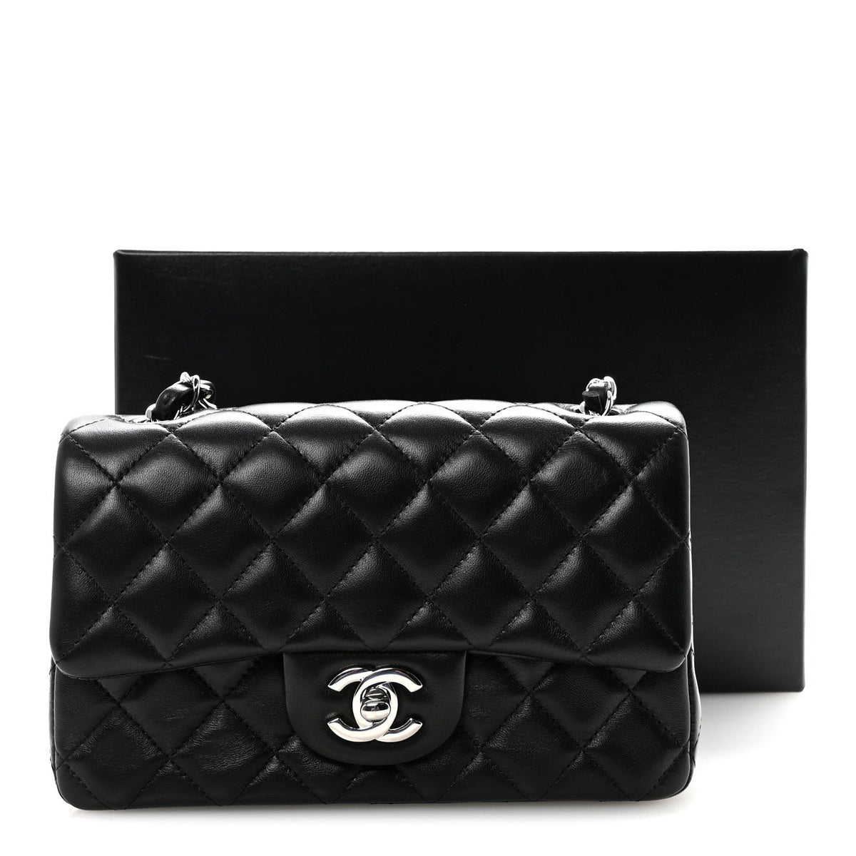 Lambskin Quilted Mini Rectangular Flap Black