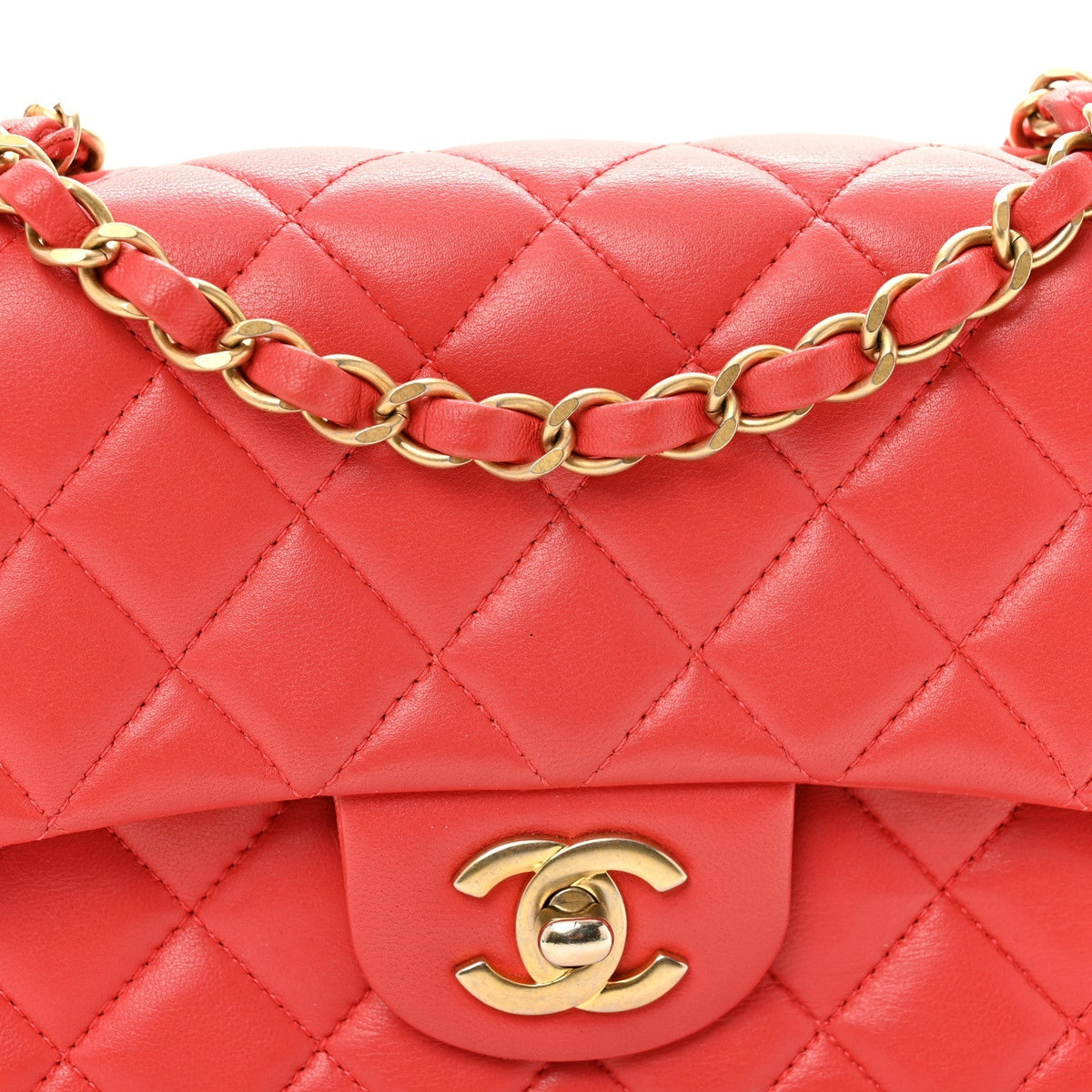 Lambskin Quilted Mini Rectangular Flap Red