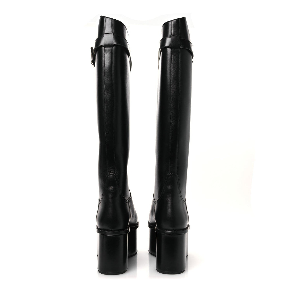 Calfskin Wedge Riding Boots 38 Black