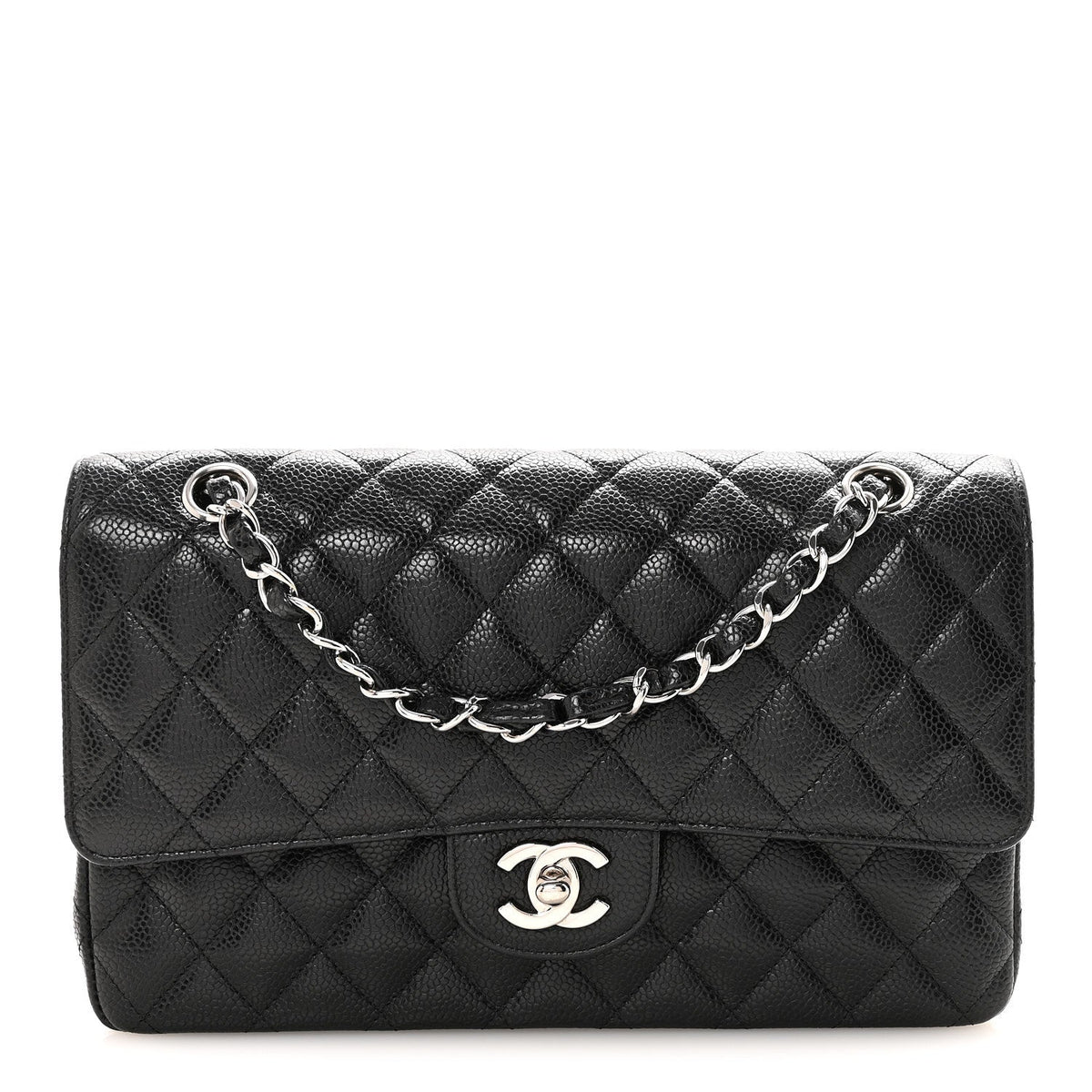 Caviar Quilted Medium Double Flap Black