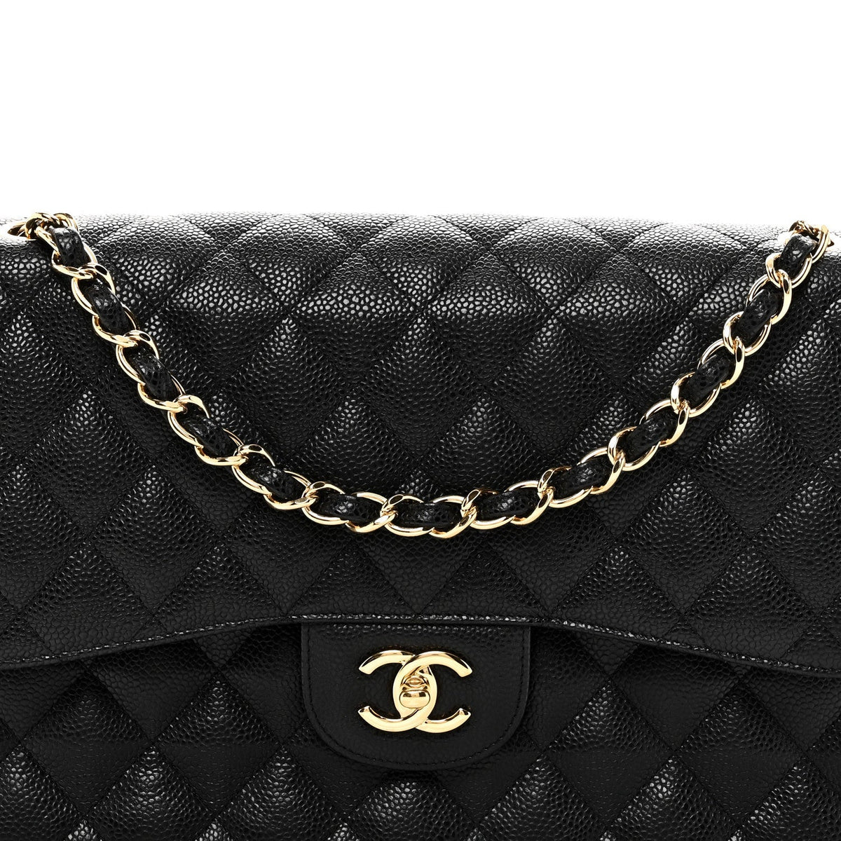 Caviar Quilted Jumbo Double Flap Black