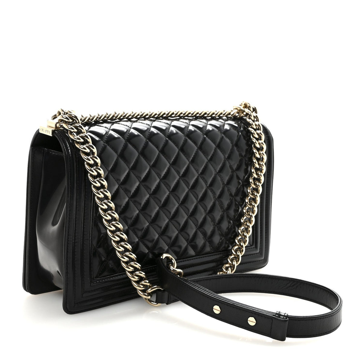Iridescent Glazed Calfskin Quilted New Medium Boy Flap Black