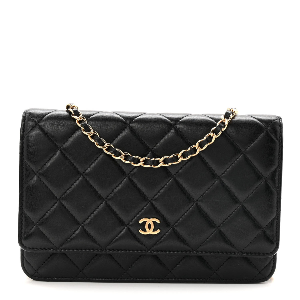 Lambskin Quilted Wallet On Chain WOC Black
