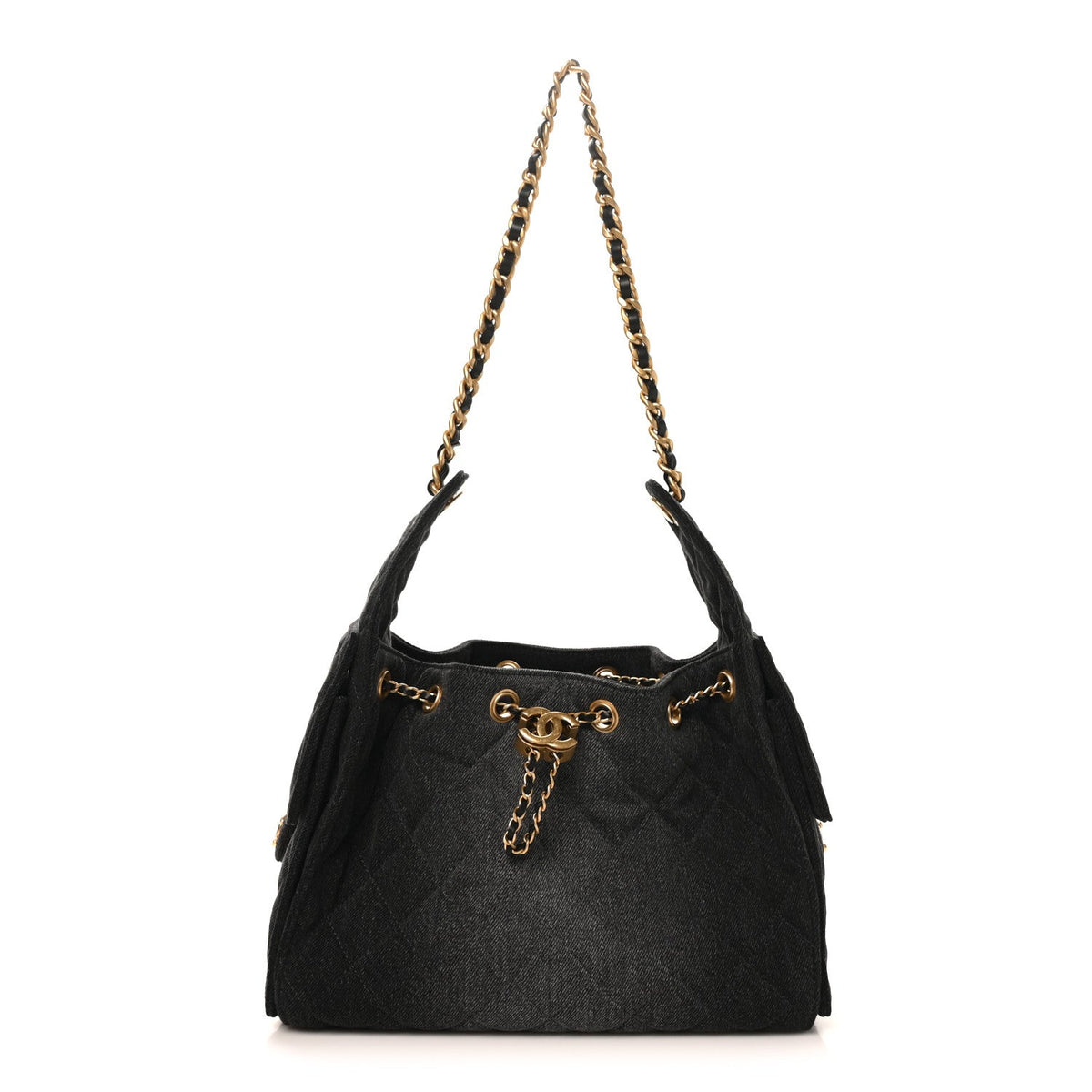 Washed Denim Quilted Small Chanel 25 Handbag Black