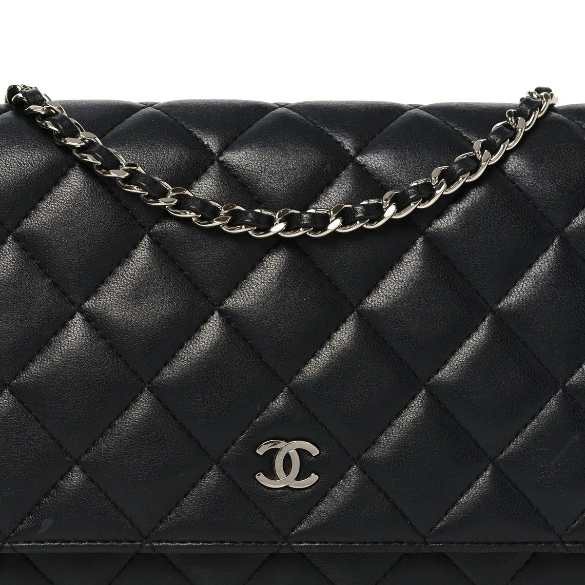 Lambskin Quilted Wallet On Chain WOC Black