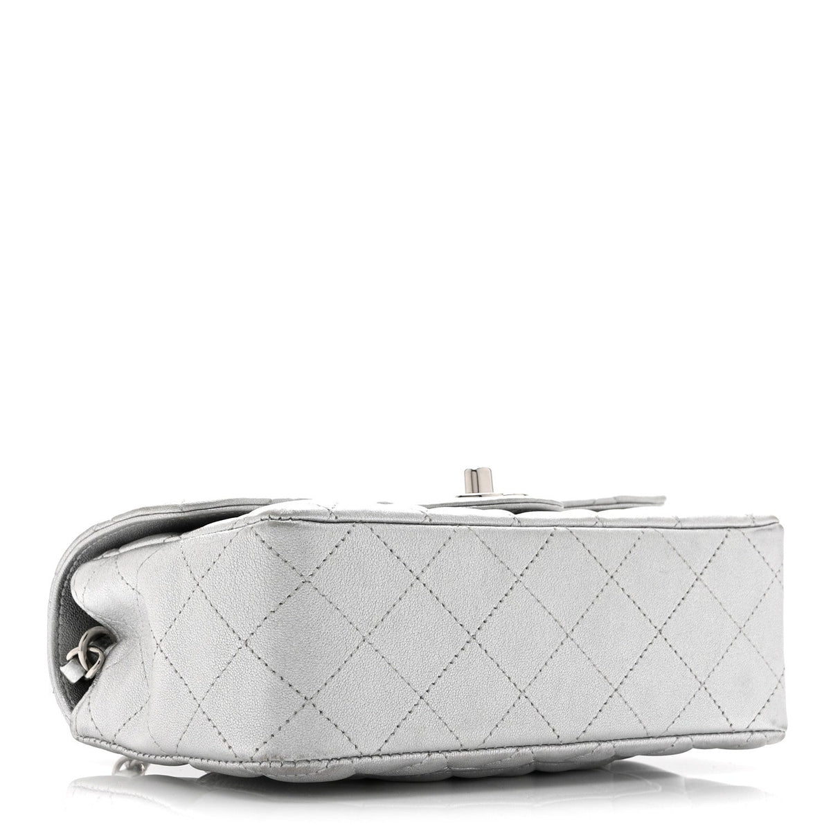 Metallic Lambskin Quilted Mini Rectangular Flap Silver
