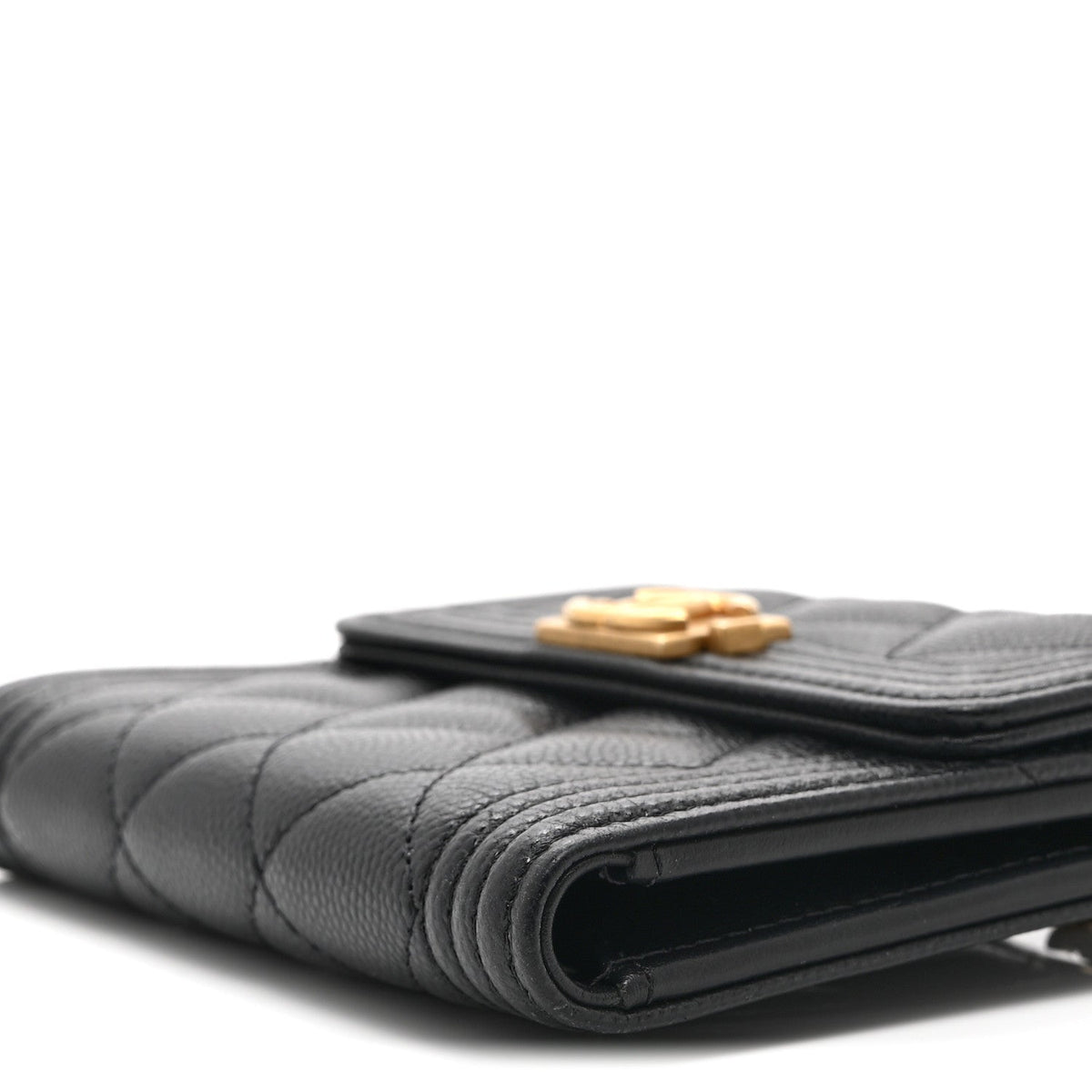 Caviar Quilted Compact Boy Wallet Black