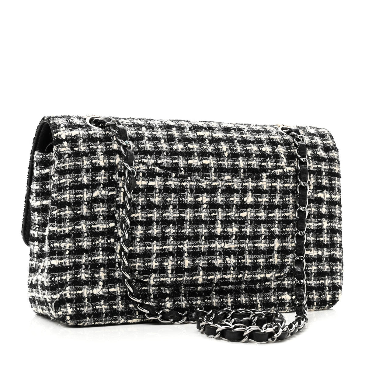 Tweed Quilted Medium Double Flap Black