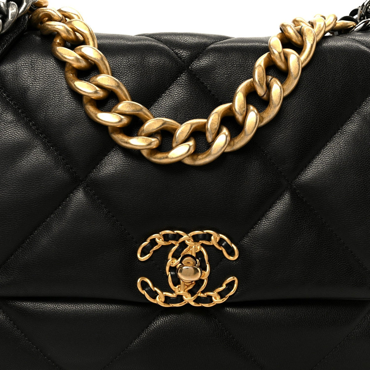 Goatskin Quilted Large Chanel 19 Flap Black