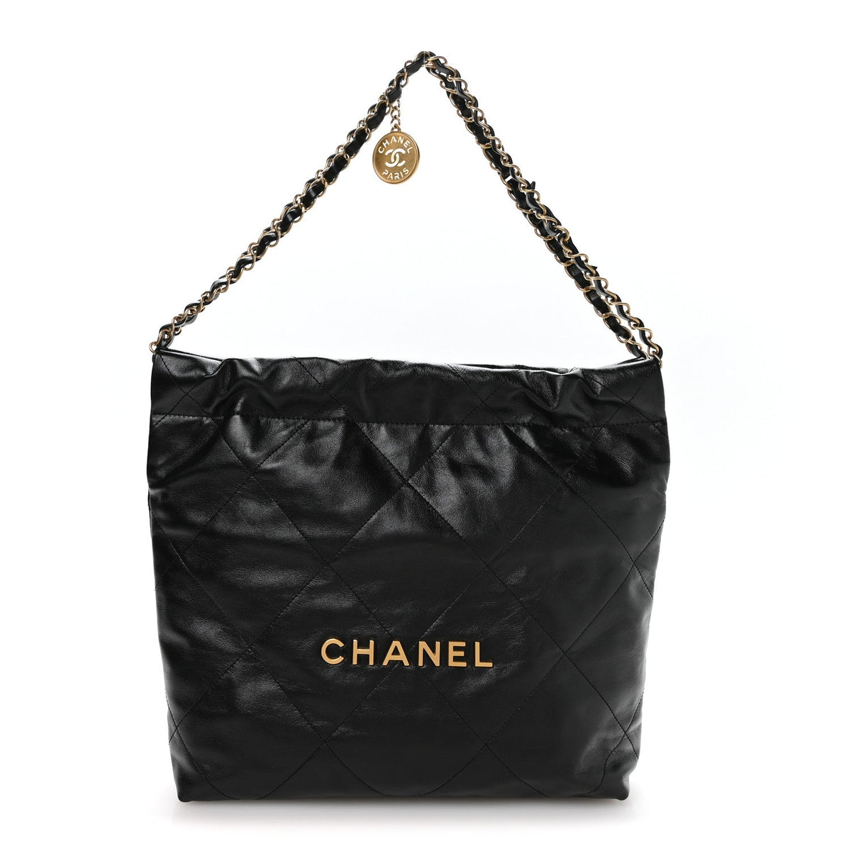 Shiny Calfskin Quilted Small Chanel 22 Black