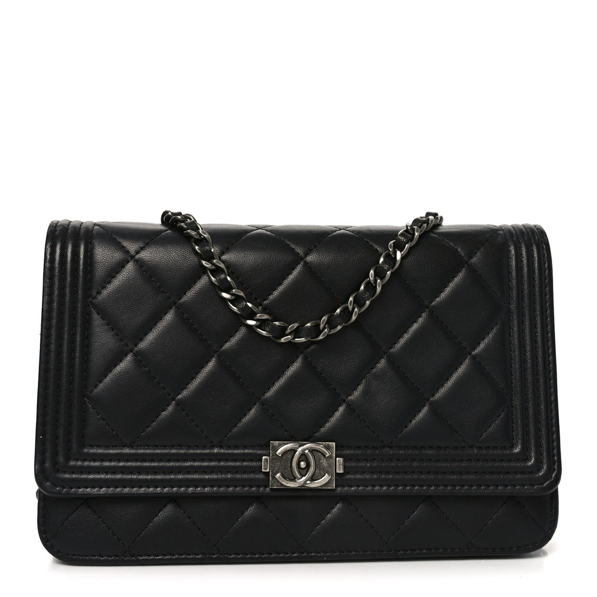 Lambskin Quilted Boy Wallet On Chain WOC Black