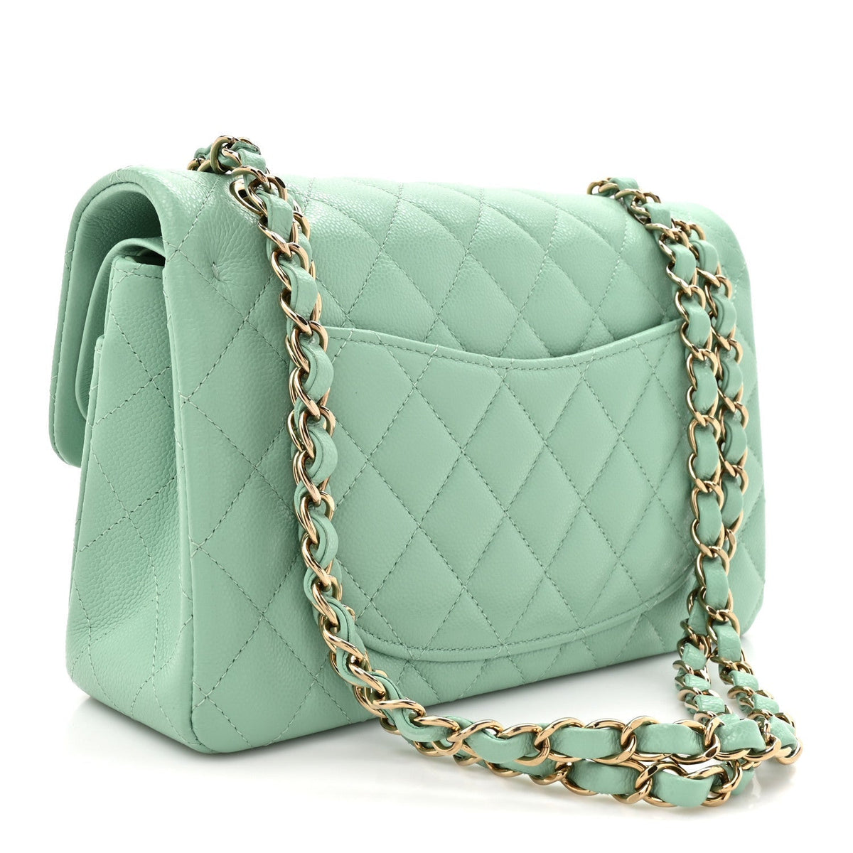 Caviar Quilted Small Double Flap Light Green