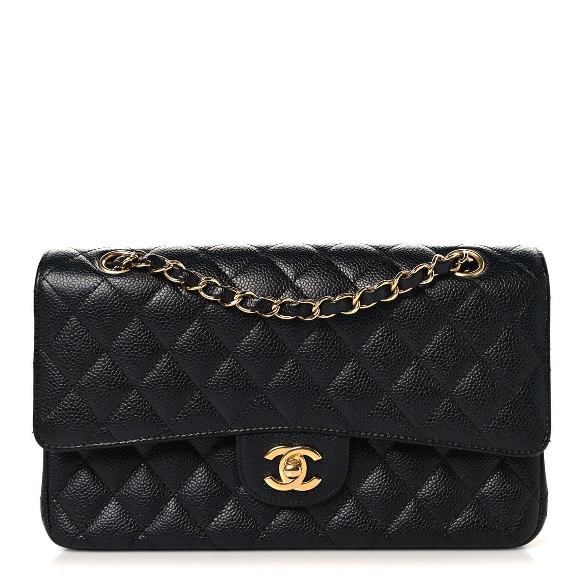 Caviar Quilted Medium Double Flap Black