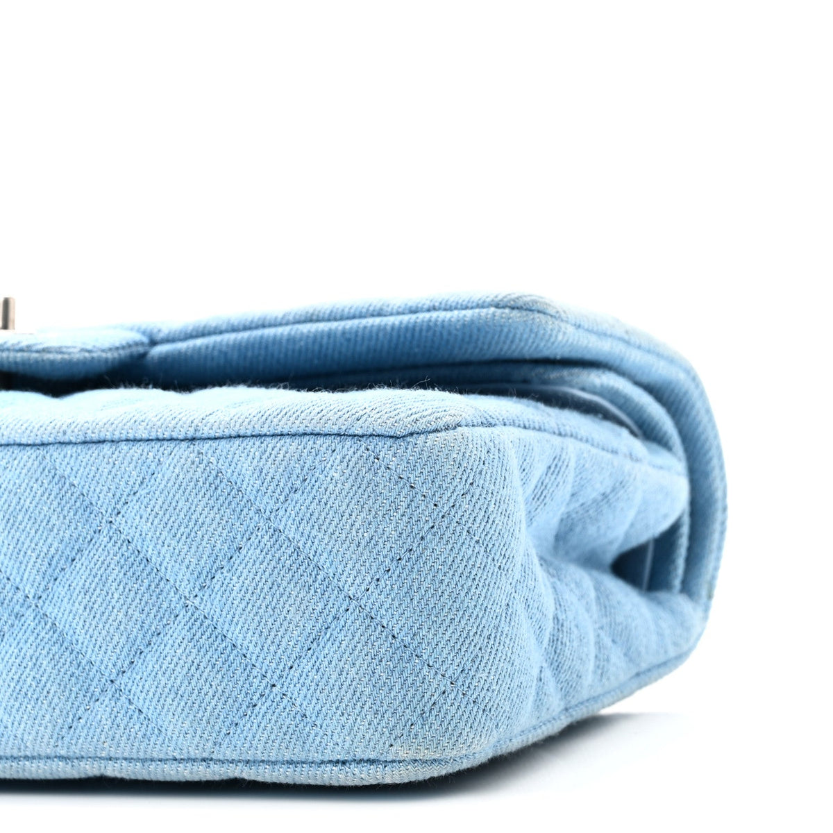 Denim Quilted Medium Double Flap Light Blue