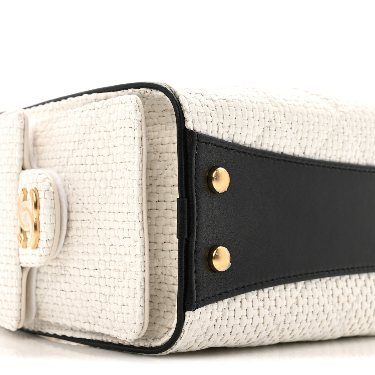 Braided Raffia Calfskin Mini Chanel 25 Handbag White Black
