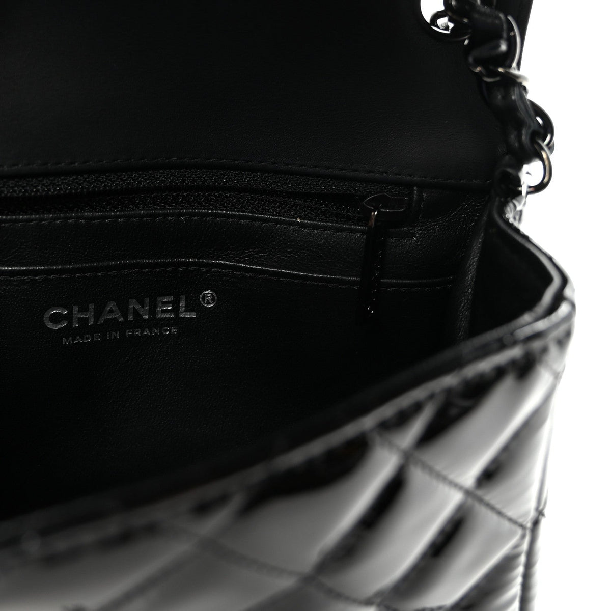 Patent Calfskin Quilted Mini Square Flap So Black