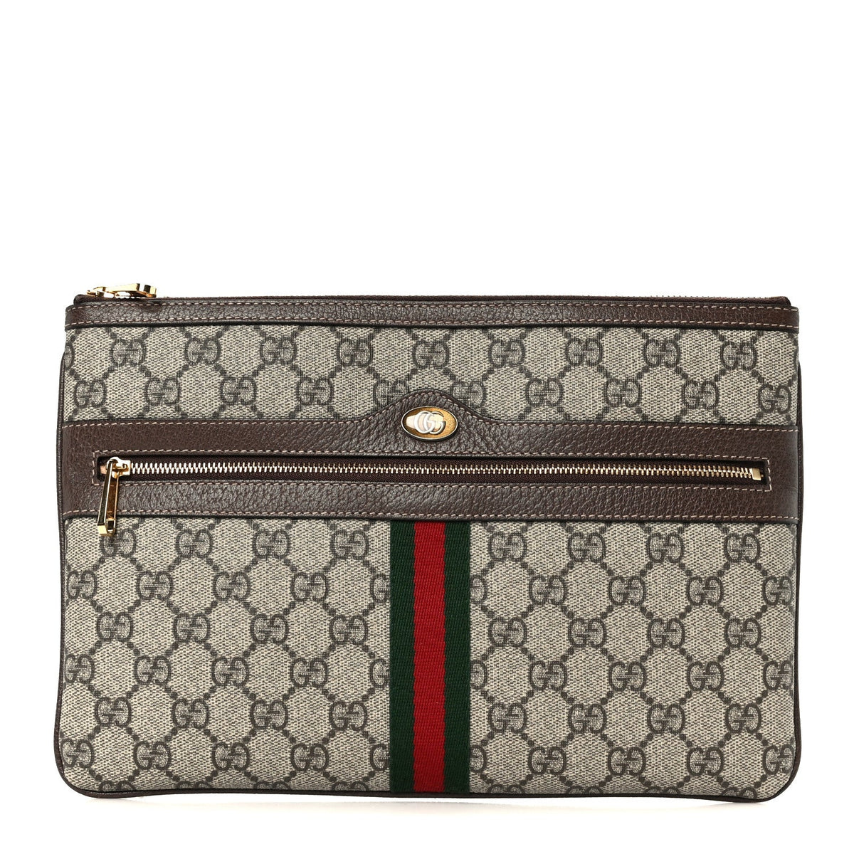 GG Supreme Monogram Large Ophidia Pouch Clutch Brown