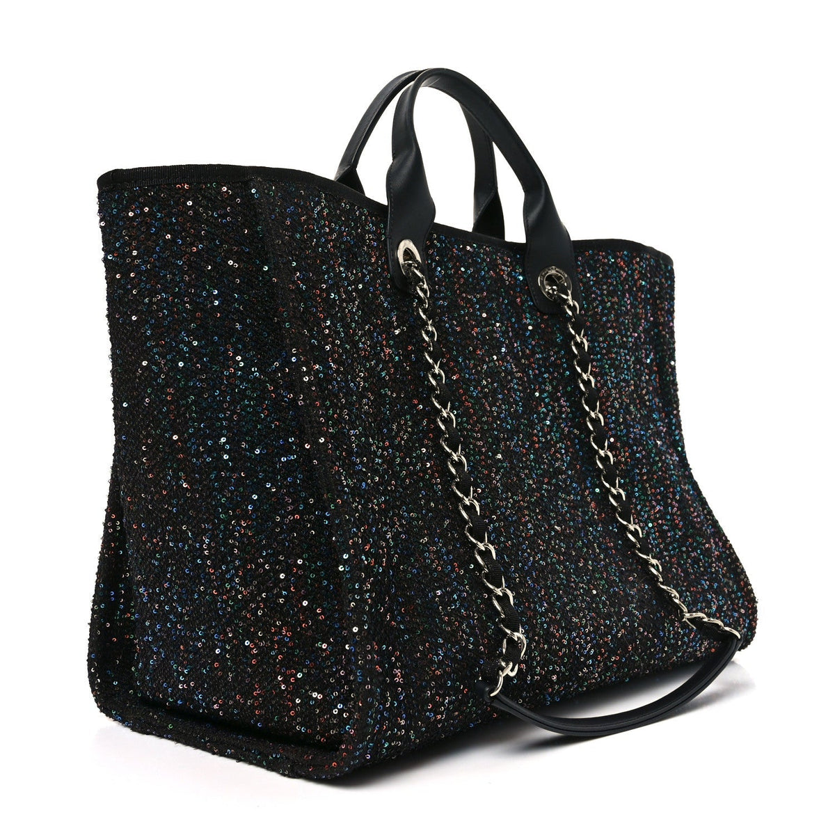Calfskin Sequin Medium Deauville Tote Black