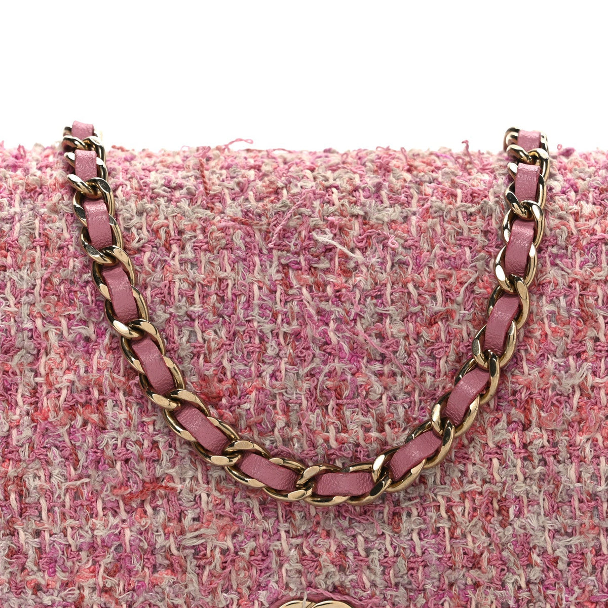 Tweed Quilted Wallet On Chain WOC Pink