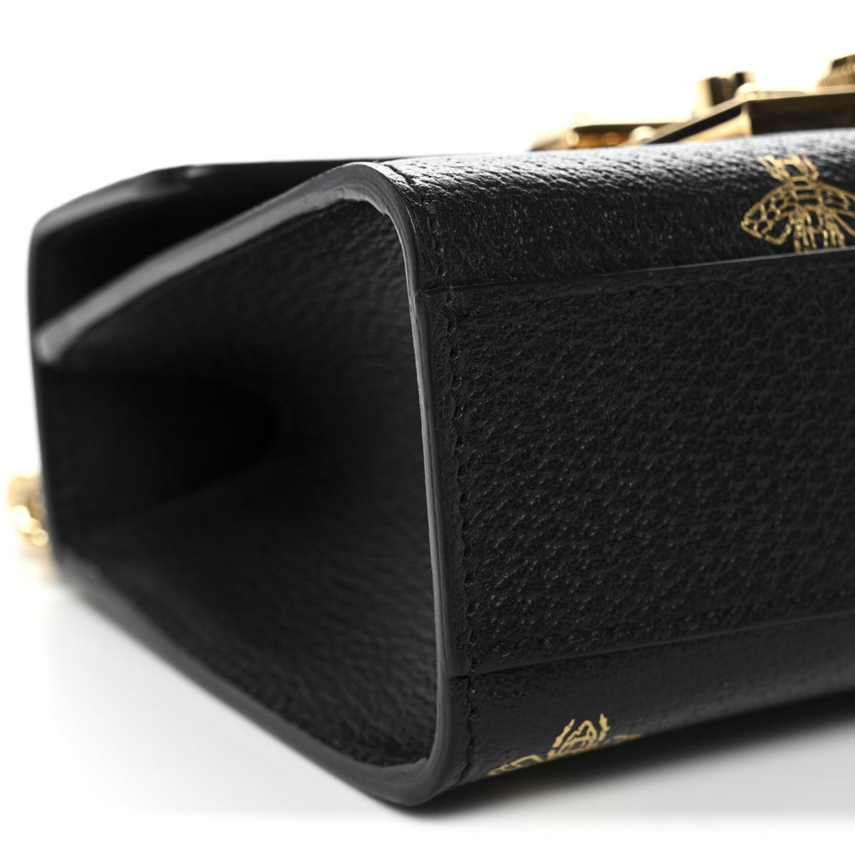 Grained Calfskin Bee Star Small Padlock Shoulder Bag Black
