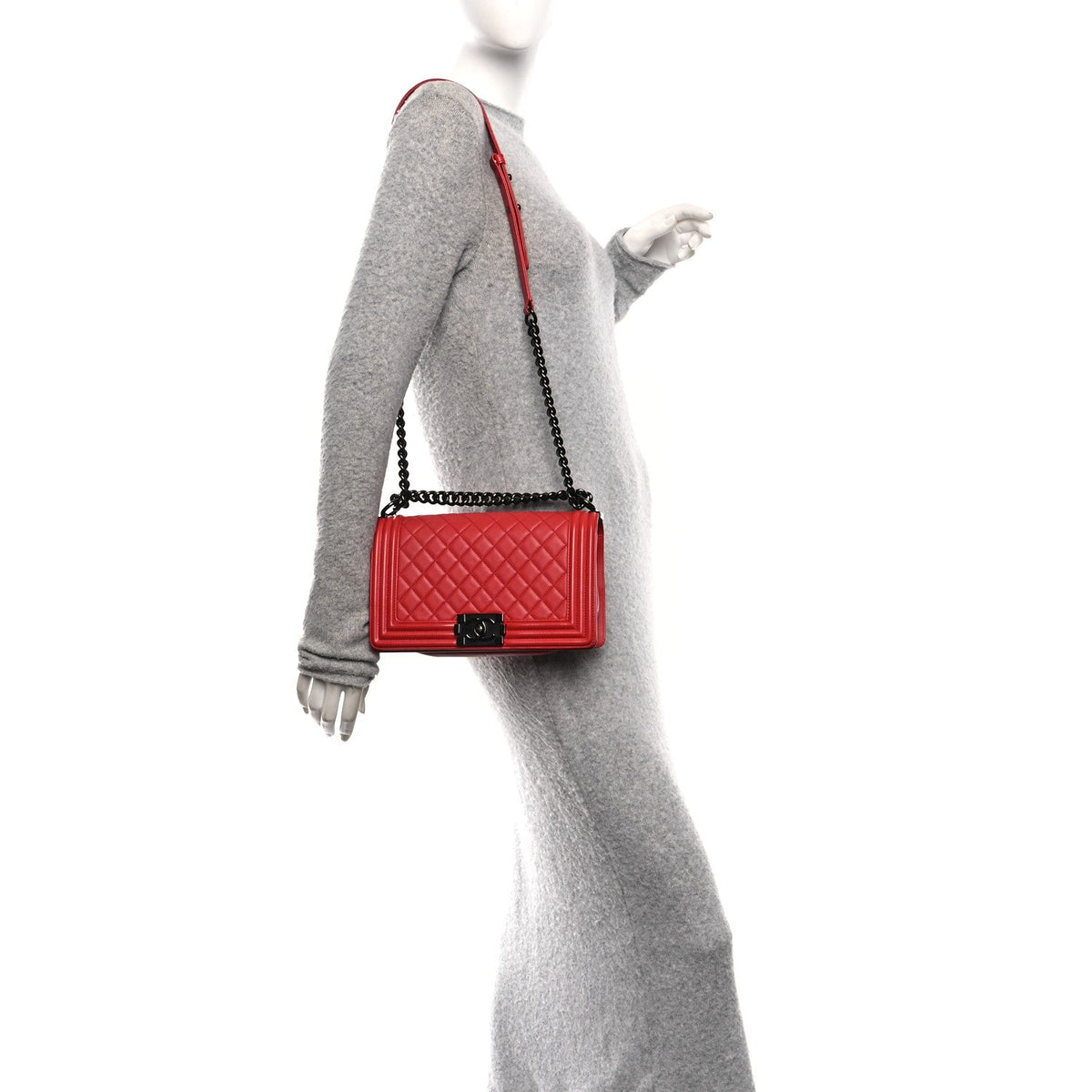 Lambskin Quilted Medium Boy Flap Red