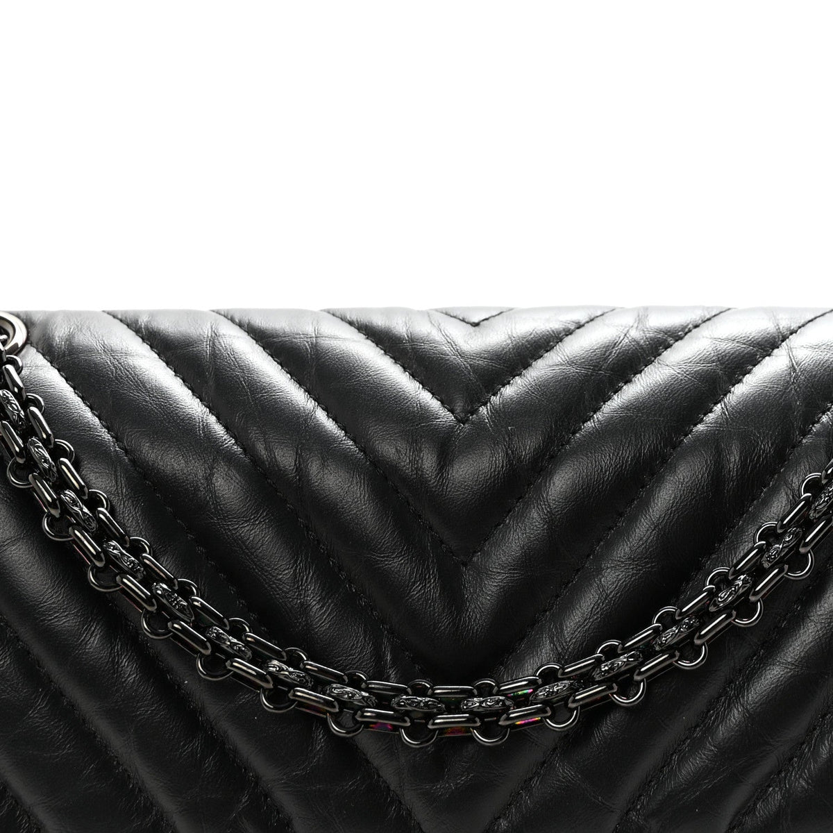 Aged Calfskin Chevron Quilted 2.55 Reissue 225 Flap So Black