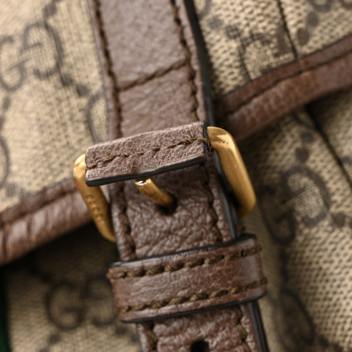 GG Supreme Monogram Medium Ophidia Double Buckle Backpack Brown