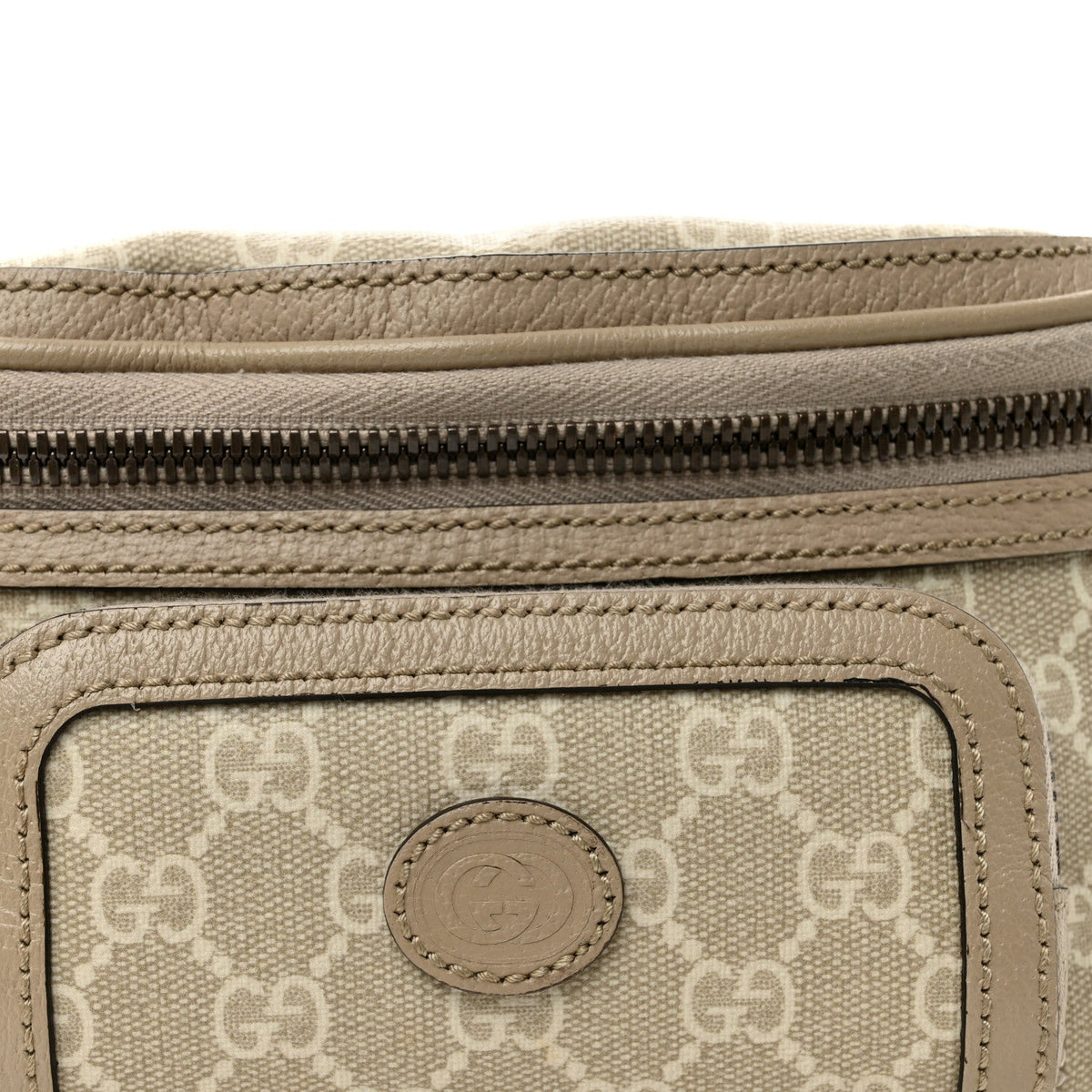 GG Supreme Monogram Textured Calfskin Web Retro Interlocking G Belt Bag Beige Mystic White Oatmeal