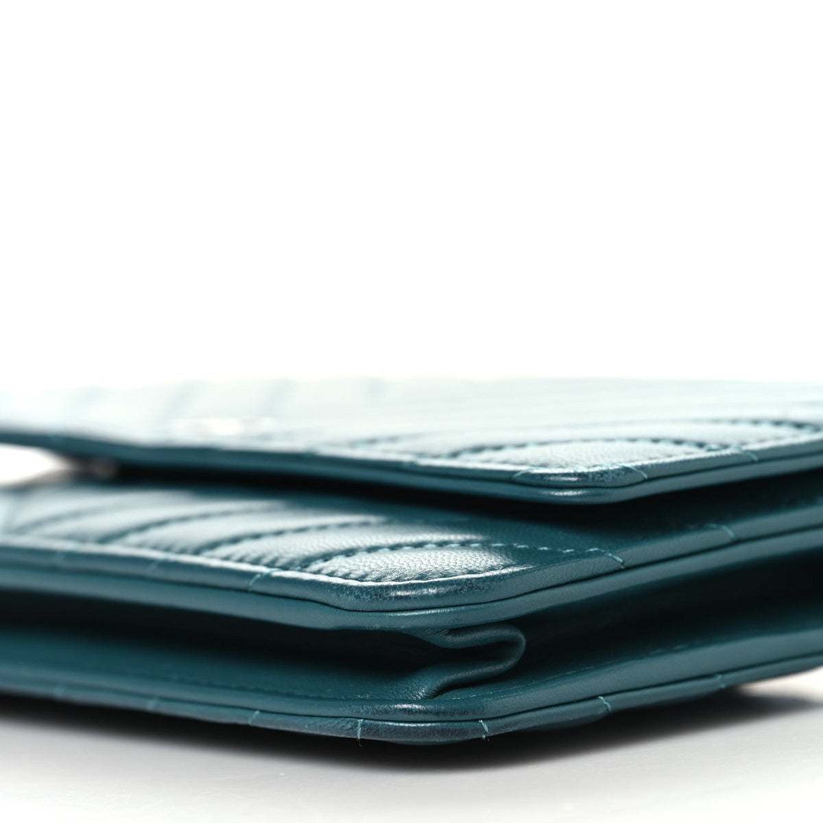 Lambskin Chevron Quilted Wallet On Chain WOC Turquoise