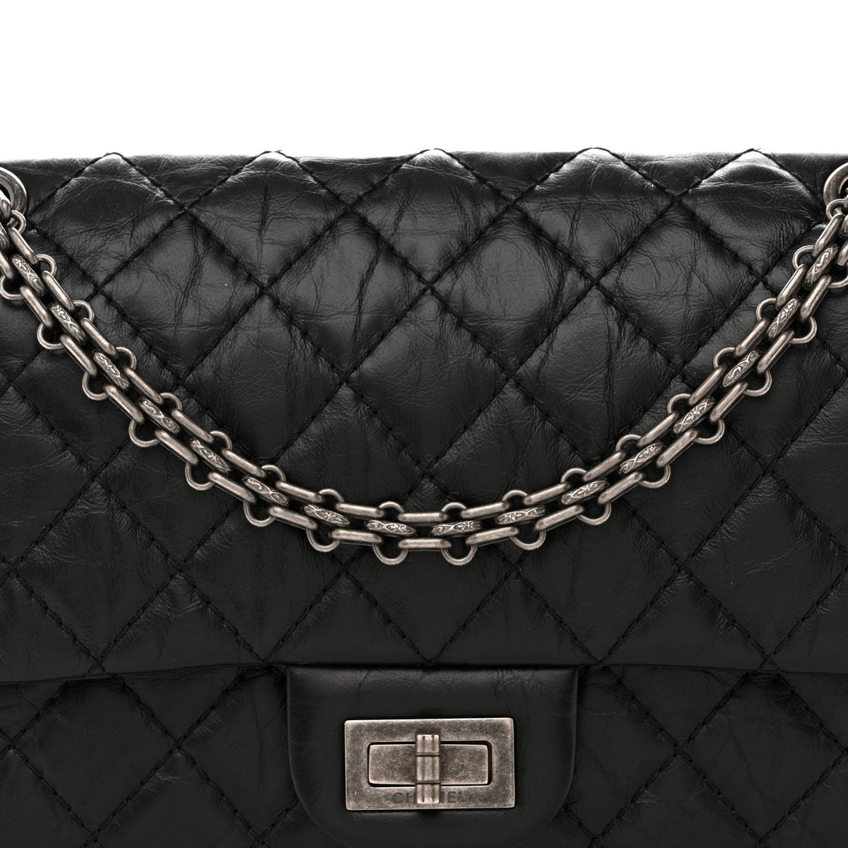 Aged Calfskin Quilted 2.55 Reissue 225 Flap  Black