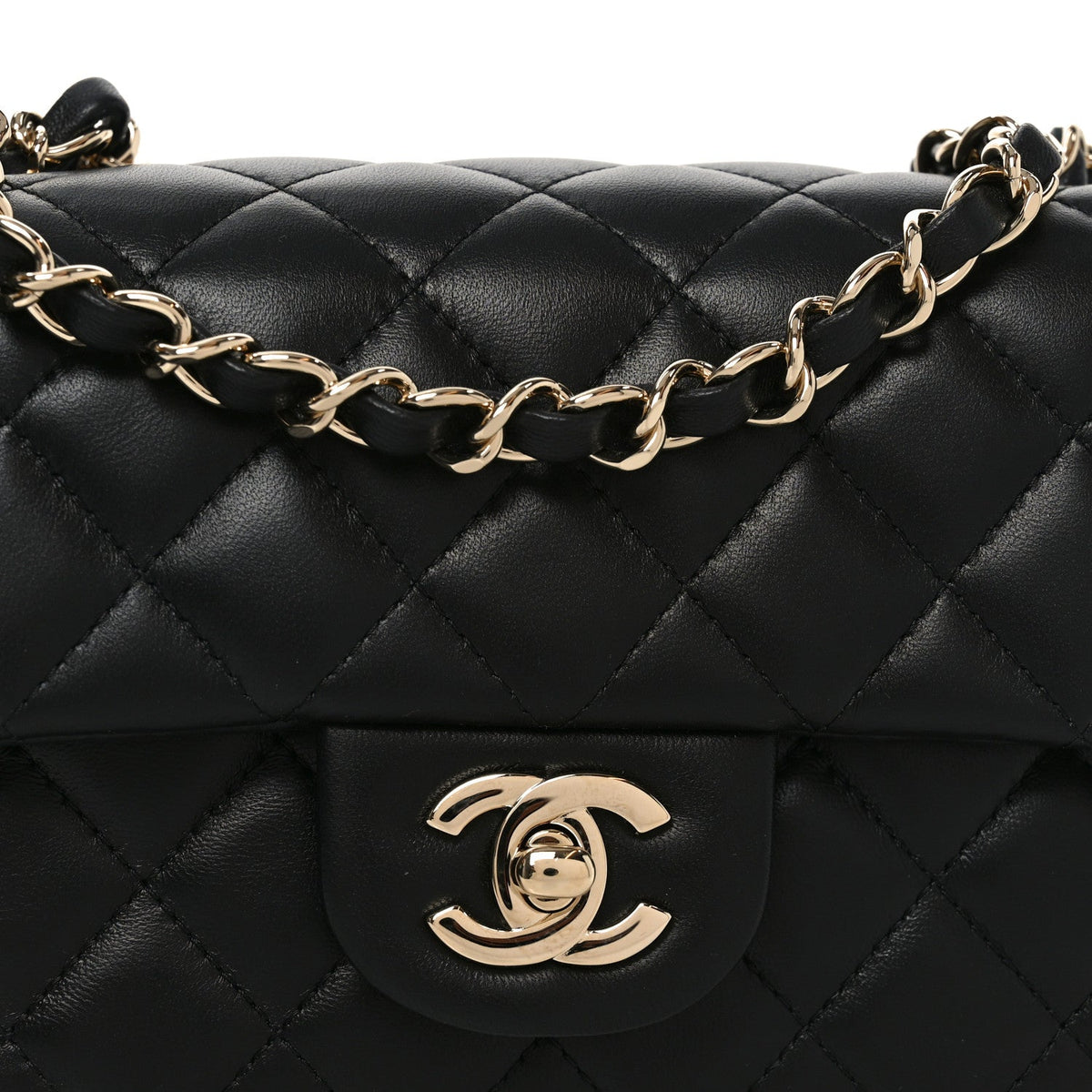 Lambskin Quilted Mini Rectangular Flap Black
